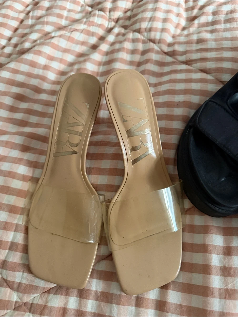 Zara Beige Clear Strap Slide Sandals & Black Velcro Sport Sandals - Picture 3 of 4